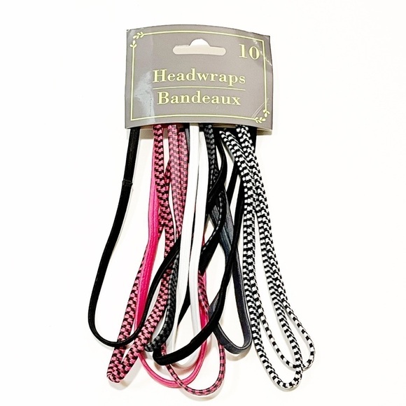 NWT! Brand new pack of 10 pink, black, white, headwraps, head-bands bandeaux. OS - Picture 2 of 6